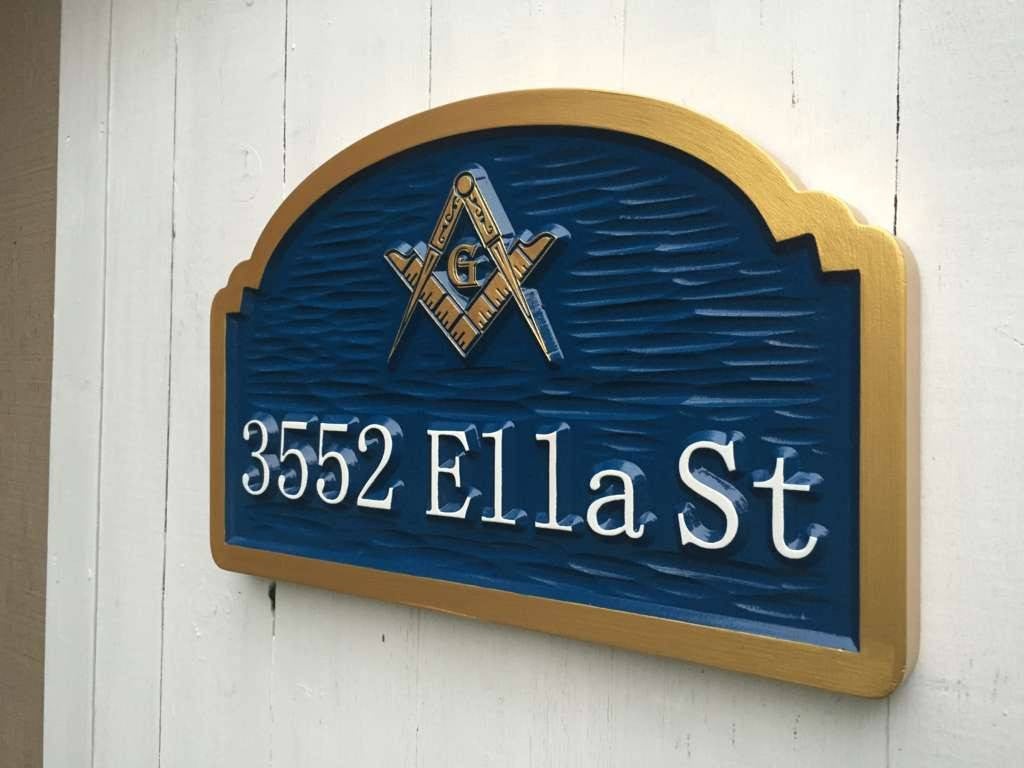 Address Sign with Freemason Image or other image(A142) - The Carving Company
