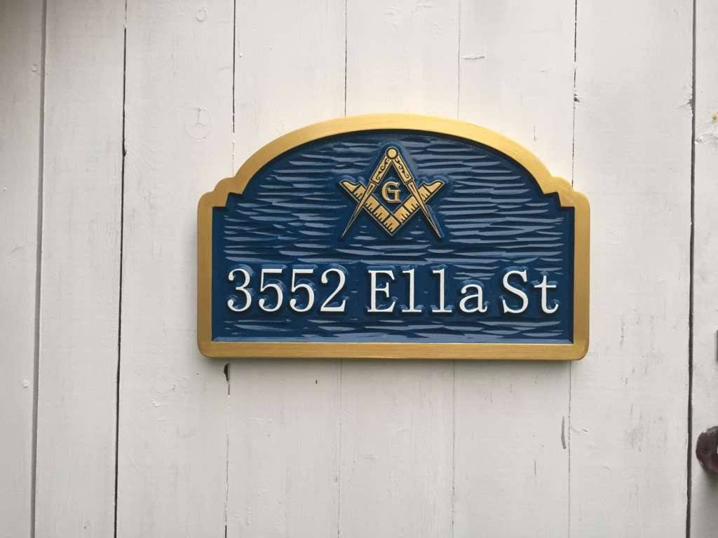 Address Sign with Freemason Image or other image(A142) - The Carving Company