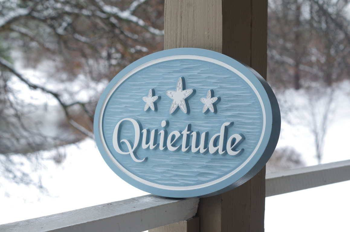 Beach themed Oval Street Address with 3 Starfish (S10) - The Carving Company