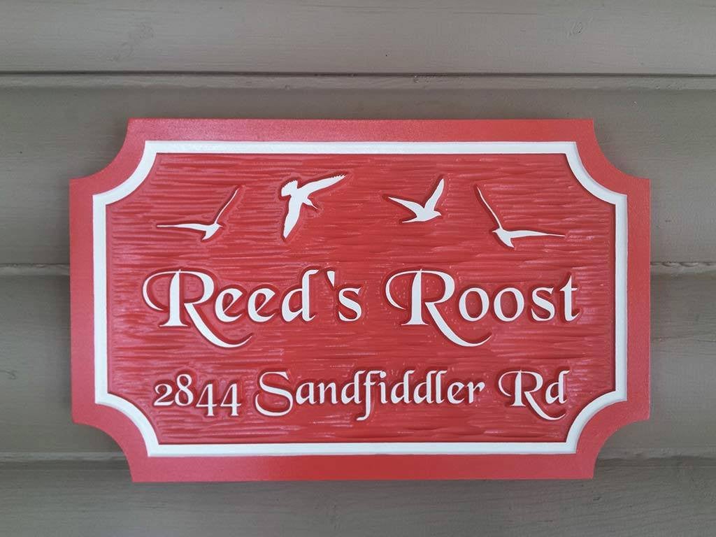 Custom Carved Family Name and Address sign with Seagull Beach theme (LN34) - The Carving Company