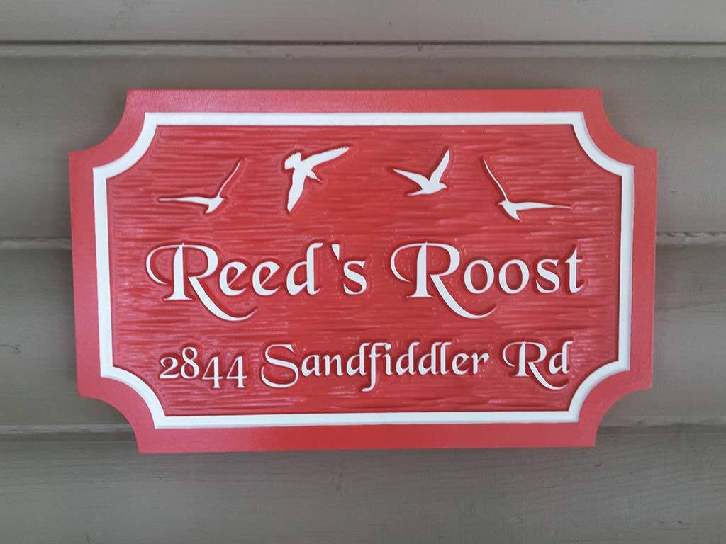 Custom Carved Family Name and Address sign with Seagull Beach theme (LN34) - The Carving Company