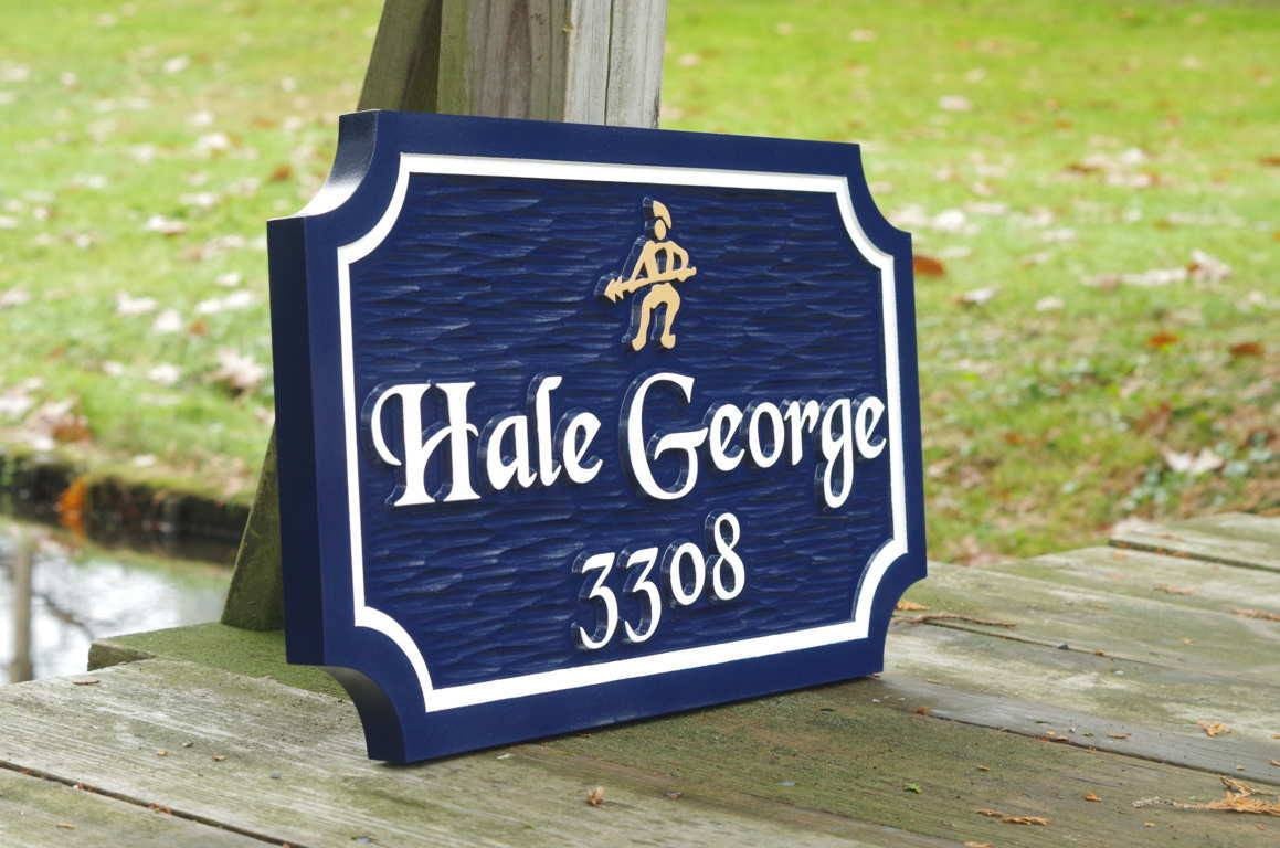 Custom Carved Family Name and Address sign with Seagull Beach theme (LN34) - The Carving Company