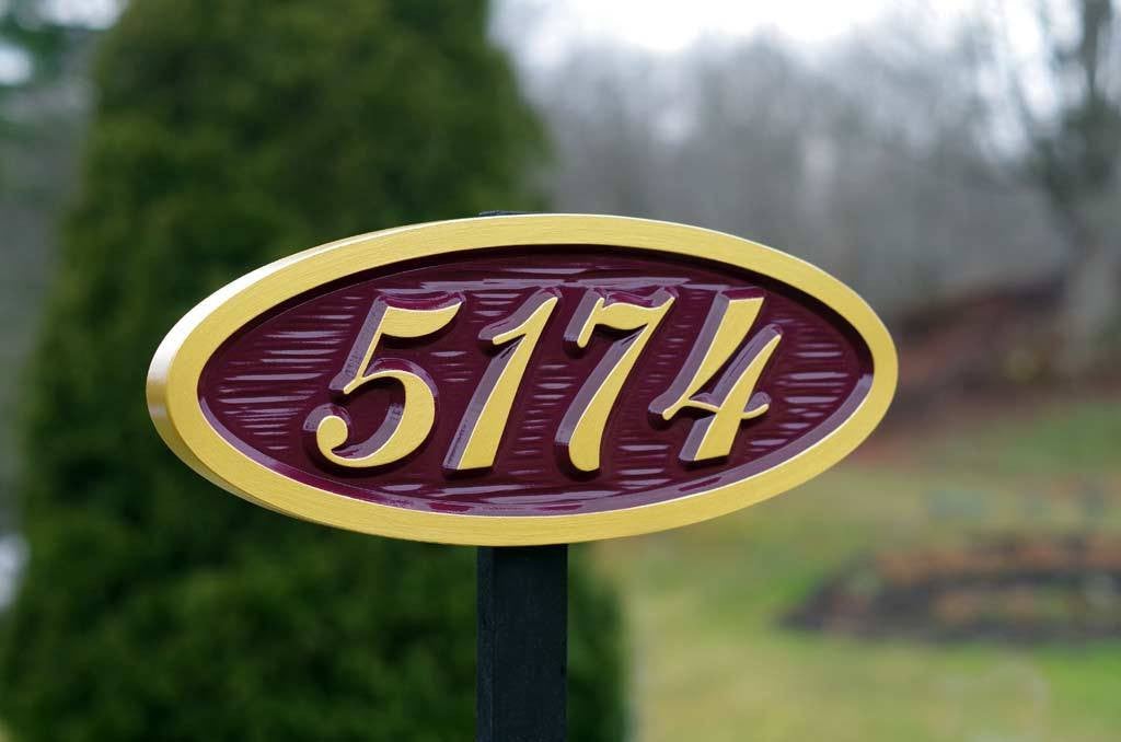 Custom Carved Oval House number sign - Plaque for Mailbox (A97) - The Carving Company