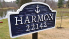 Arch top sign with anchor - last name - and house number (A89) - The Carving Company