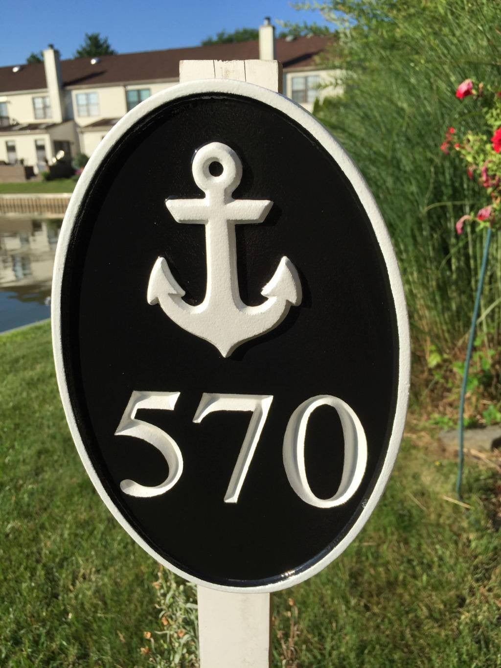 Carved Street Address plaque - House number with whale or other stock image (A85) - The Carving Company