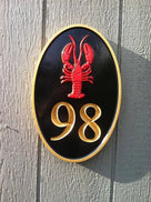 Carved Road Address plaque - House number with lobster or other stock image (HN1) - The Carving Company front view