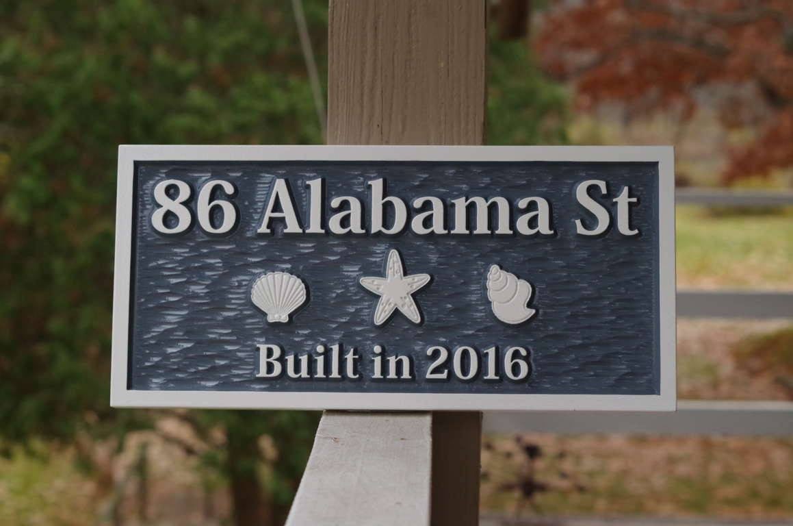 Carved Street Address plaque with beach theme (A22) - The Carving Company