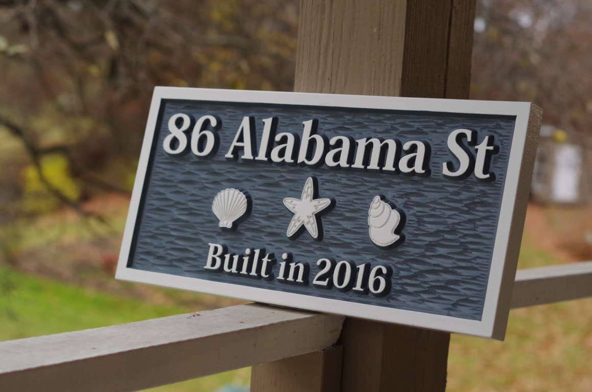 Carved Street Address plaque with beach theme (A22) - The Carving Company