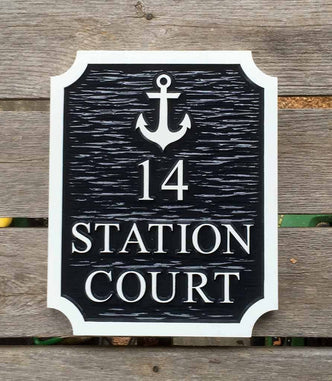 Custom House Marker with Street Name and nautical motif (A94) - The Carving Company