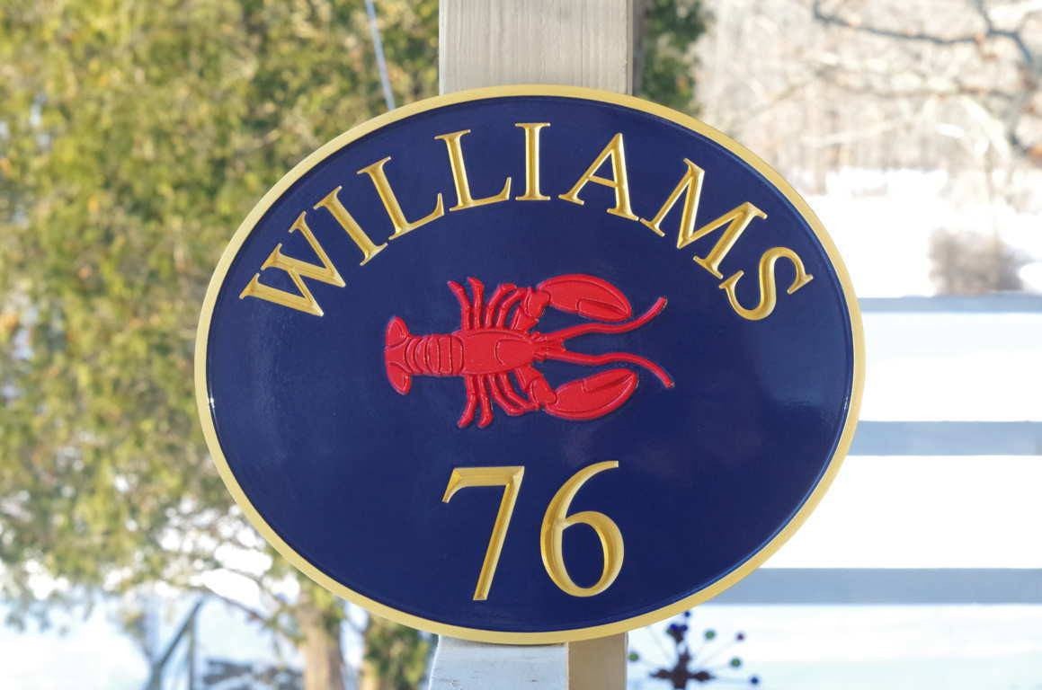 Custom made House Entrance Sign with Last Name and Lobster  (LN49) - The Carving Company