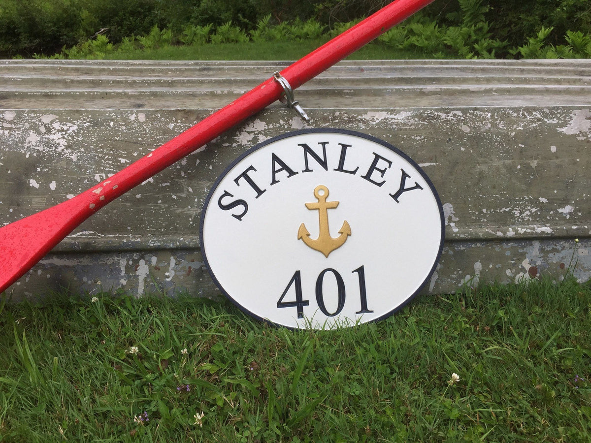 Custom made House Entrance Sign with Last Name and Lobster  (LN49) - The Carving Company