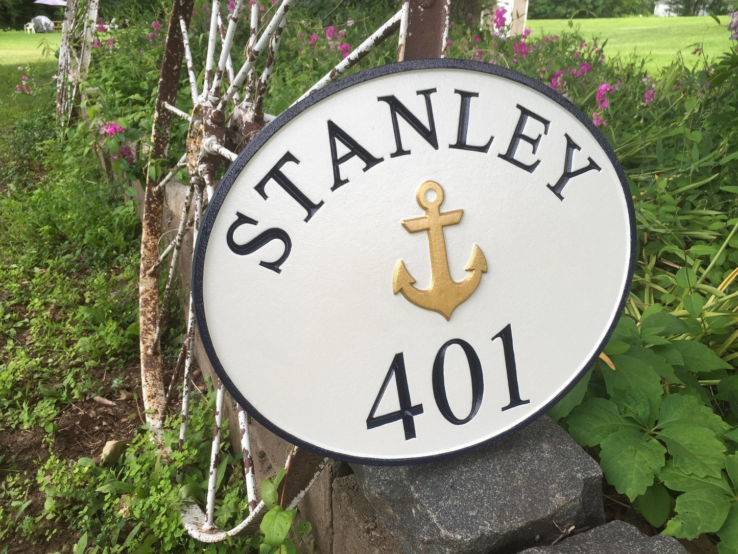 Custom made House Entrance Sign with Last Name and Lobster  (LN49) - The Carving Company
