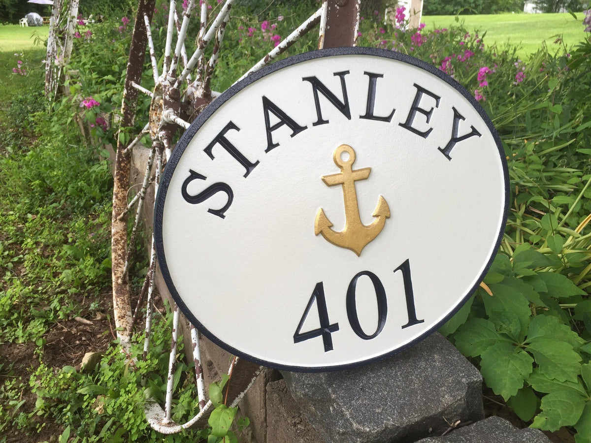 Custom made House Entrance Sign with Last Name and Lobster  (LN49) - The Carving Company