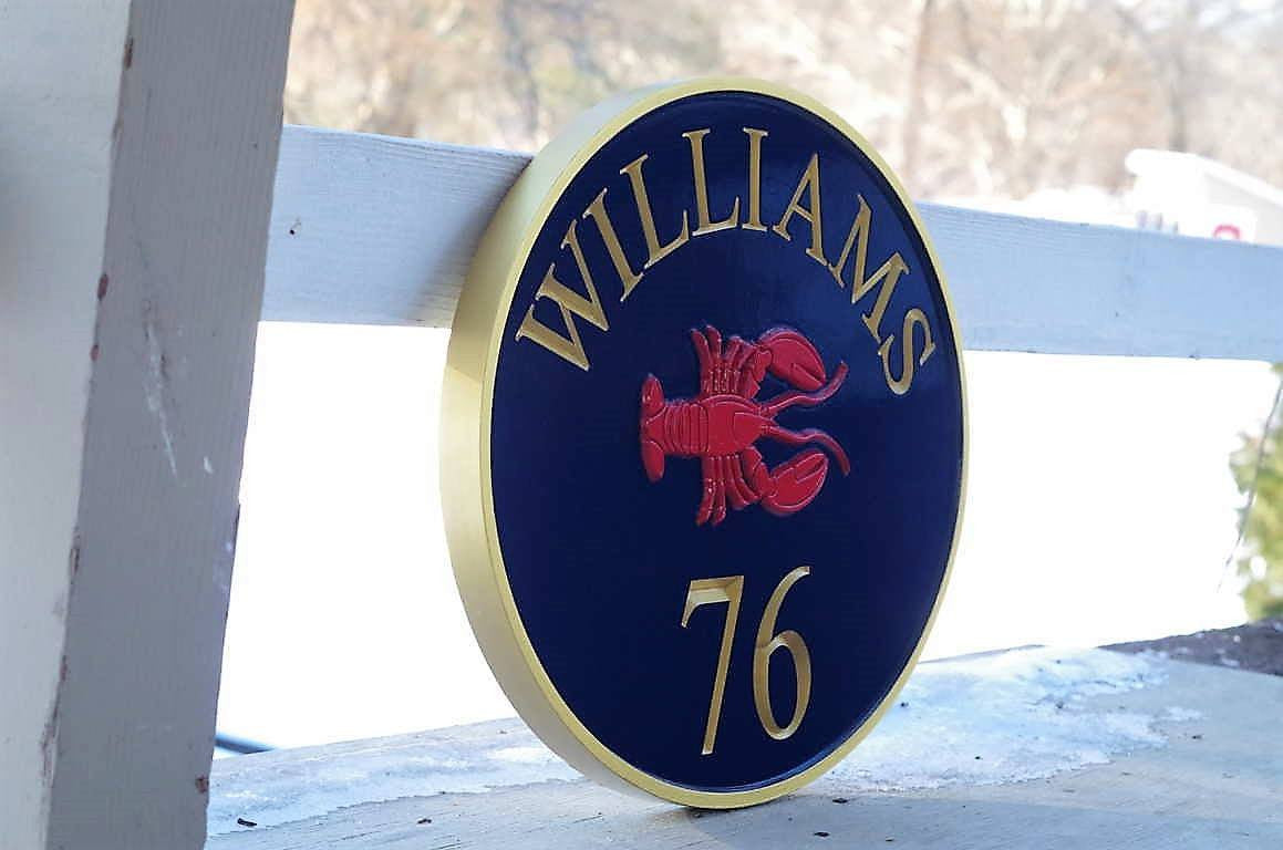 Custom made House Entrance Sign with Last Name and Lobster  (LN49) - The Carving Company