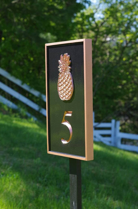 Carved Street Address plaque / House number with Pineapple (A84) - The Carving Company