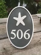 Carved Street Address plaque - House number with Star or other stock image (A174) - The Carving Company