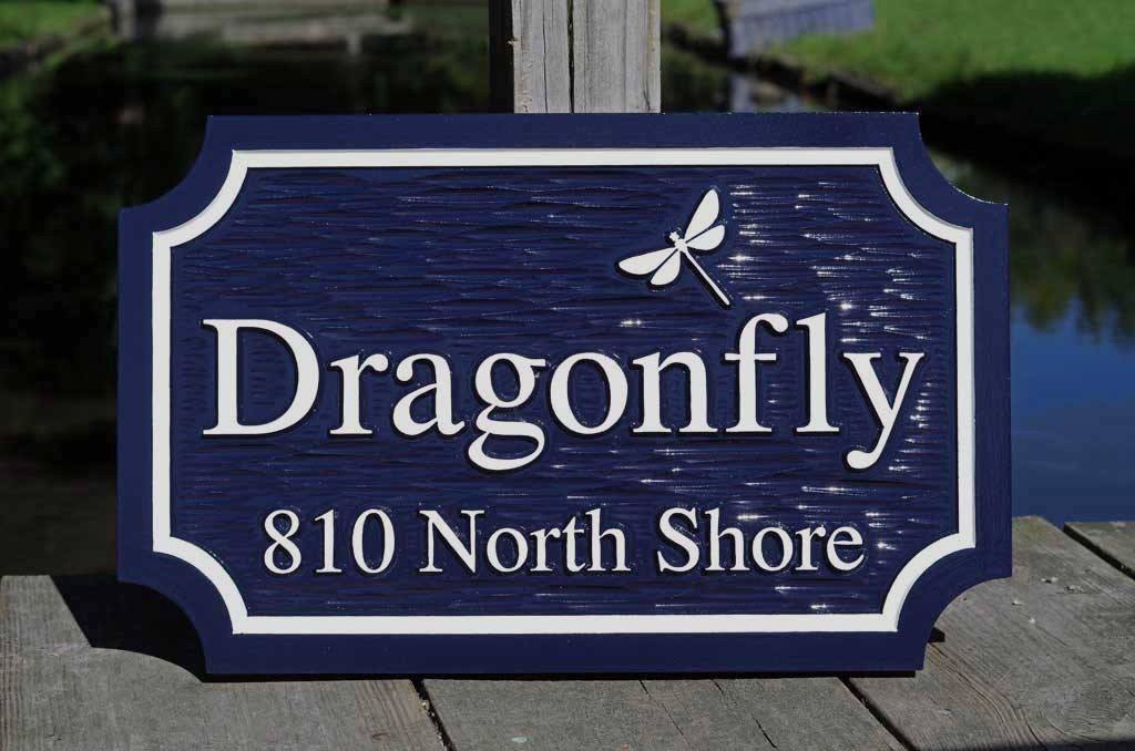 Custom Carved Family Name and Address sign with Oak Leaf or other image (LN59) - The Carving Company front view