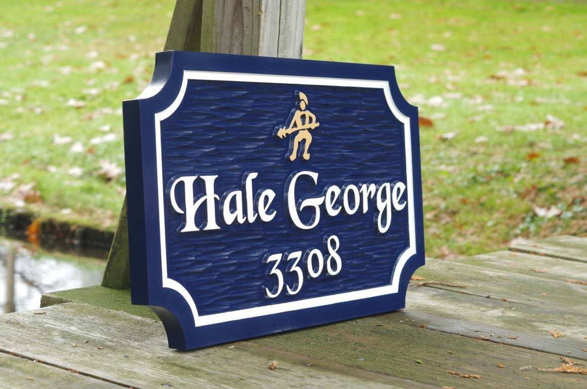 Custom Carved Family Name and Address sign with Oak Leaf or other image (LN59) - The Carving Company close up iso view