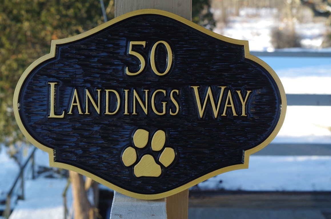 Pet Lover's Address Sign with Paw Print (A134) - The Carving Company