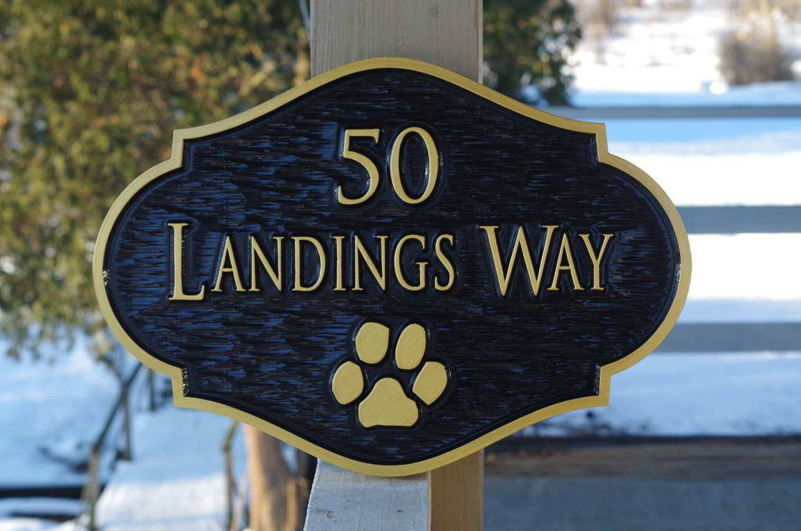 Pet Lover's Address Sign with Paw Print (A134) - The Carving Company