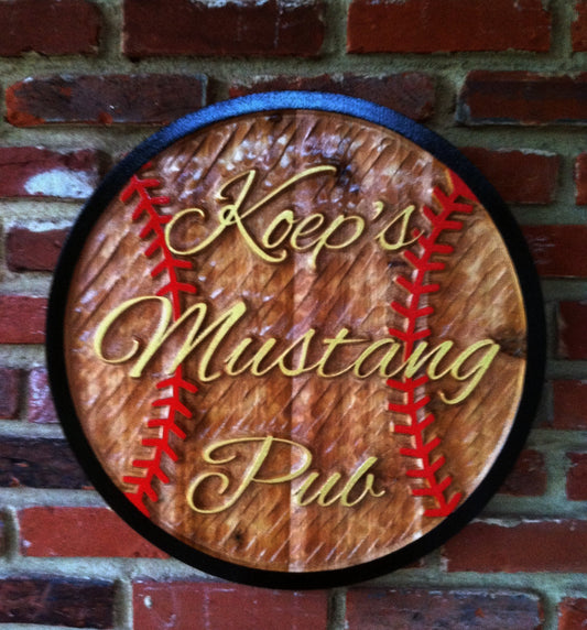 Baseball Bar Cedar Sign - Sports Bar Sign - Personalized - Custom Carved Cedar Signs (BP2) - The Carving Company