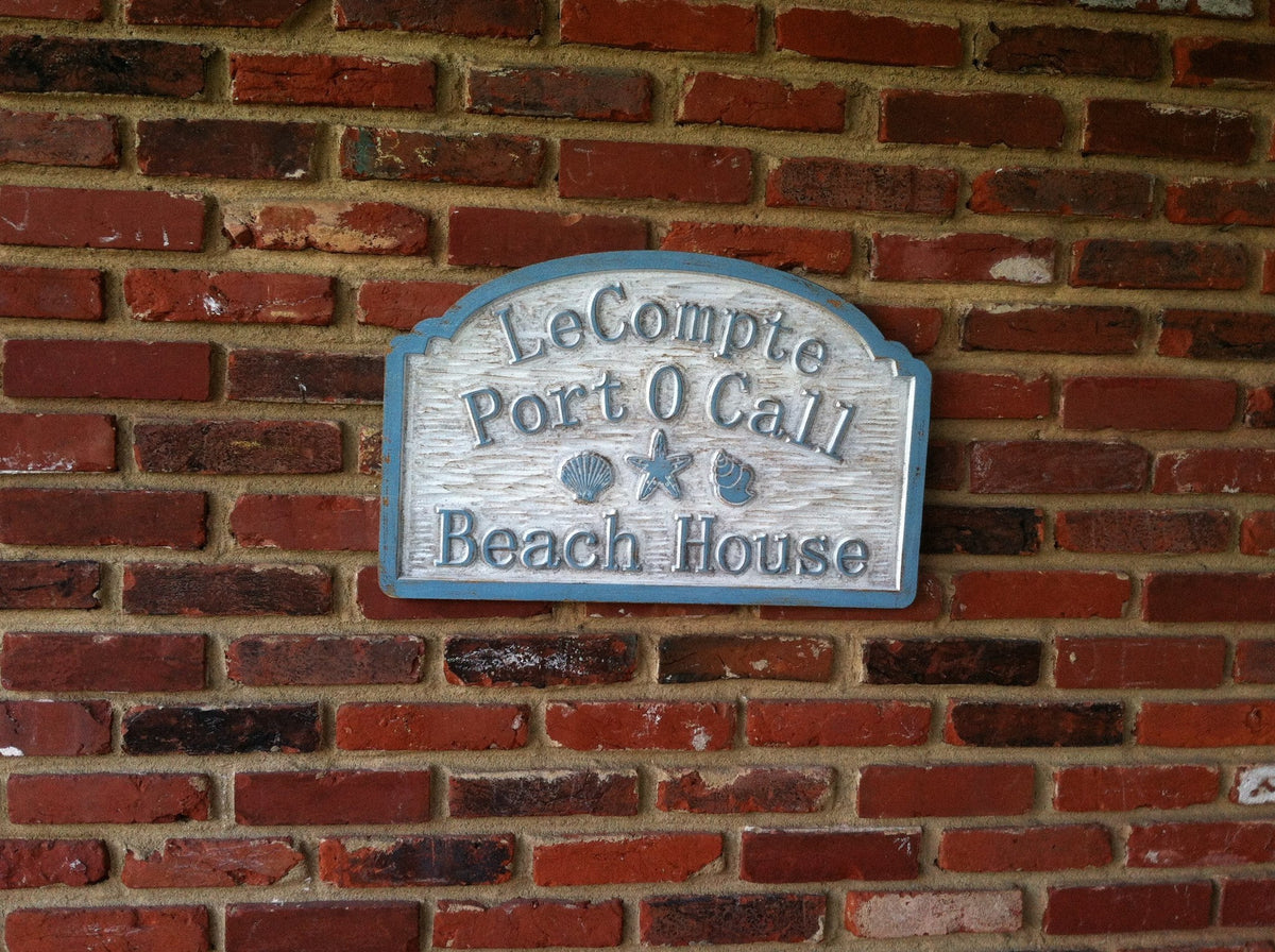 Custom Distressed Beach Address sign with sea shells and starfish (S6) - The Carving Company