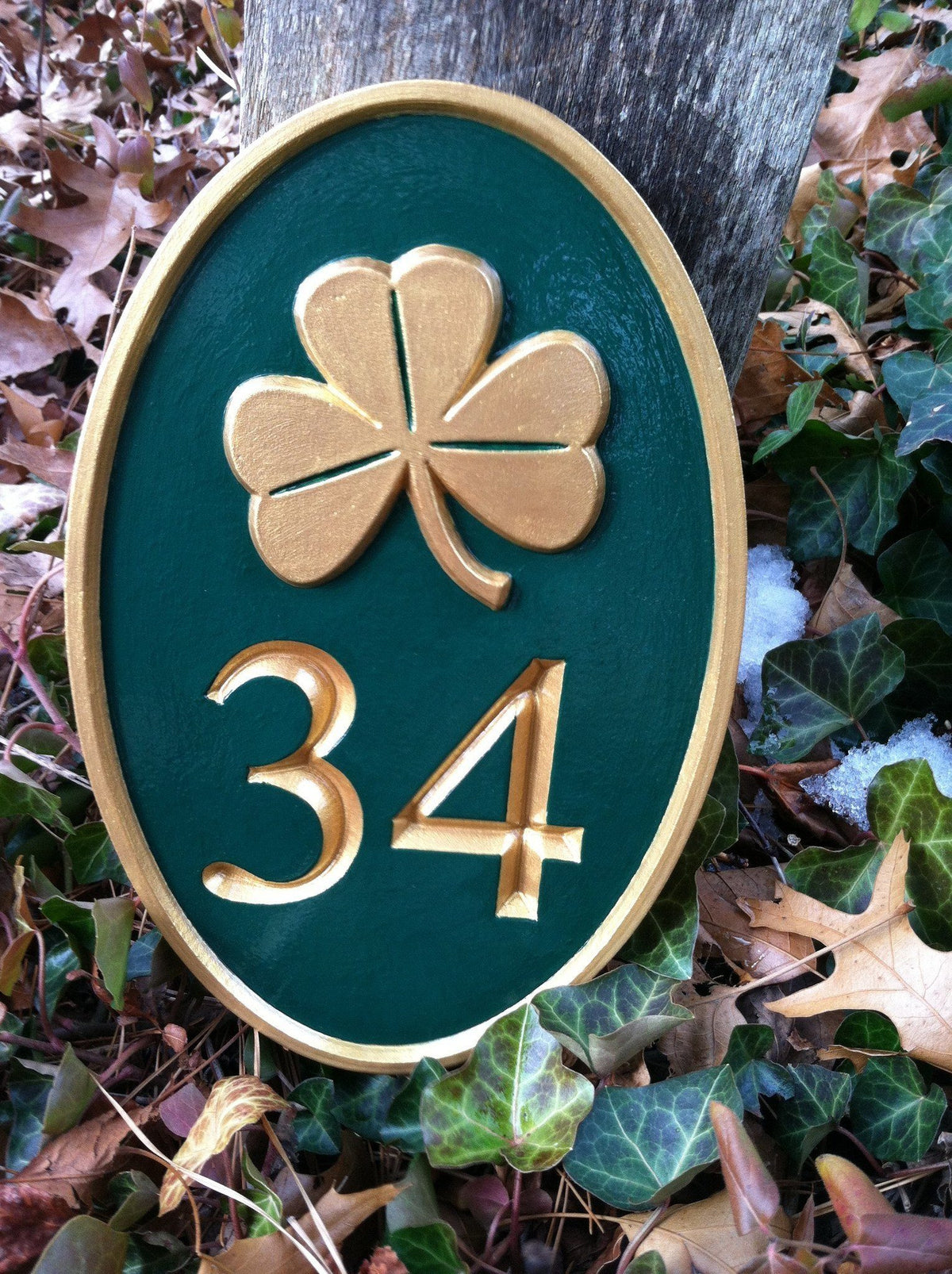 Any color Carved House number with Winter Sleigh, or other image (HN4) - The Carving Company