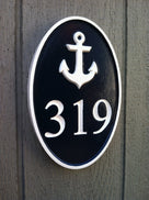Any color Carved House number with anchor image (HN1) - The Carving Company front view
