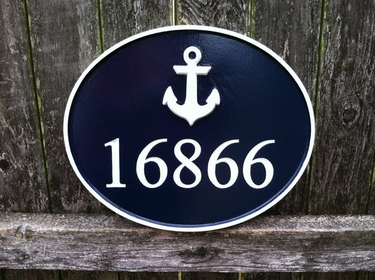 Nautical House Marker Custom Carved Sign with anchor or other stock image (A66) - The Carving Company