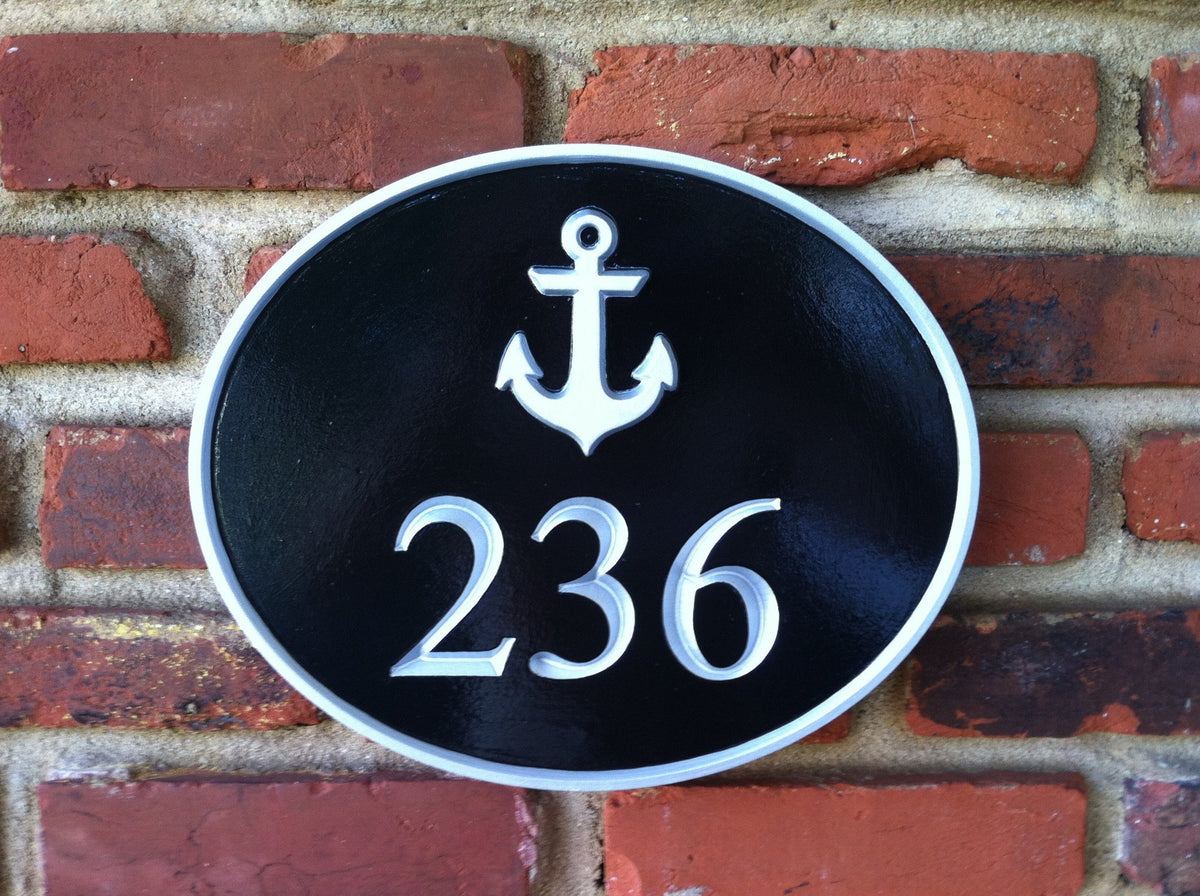 Nautical House Marker Custom Carved Sign with anchor or other stock image (A66) - The Carving Company