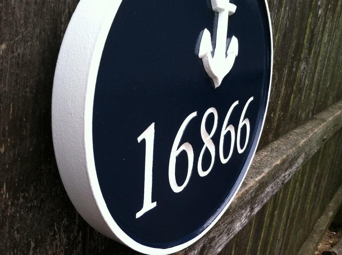 Nautical House Marker Custom Carved Sign with anchor or other stock image (A66) - The Carving Company