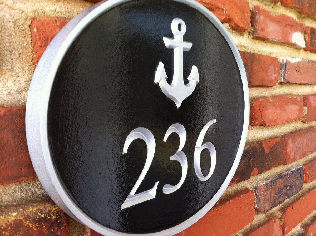Nautical House Marker Custom Carved Sign with anchor or other stock image (A66) - The Carving Company