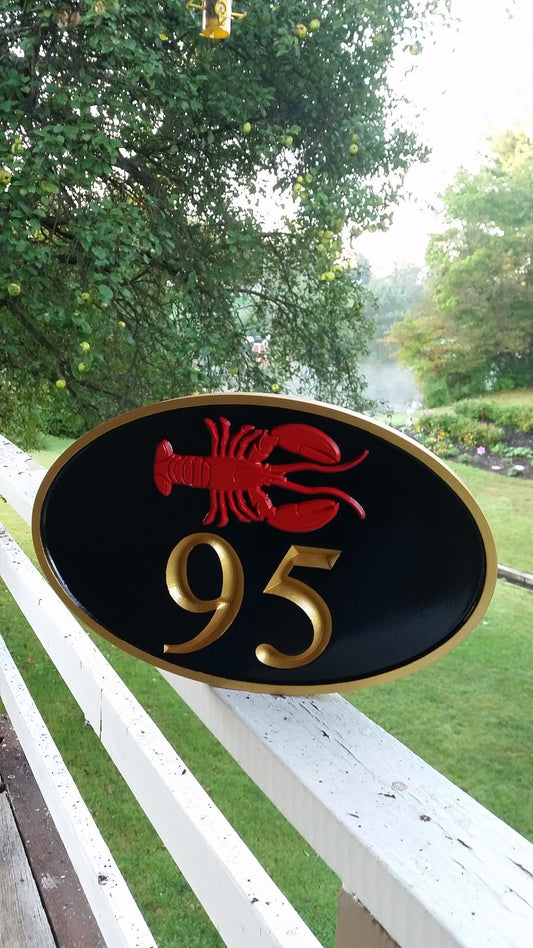 House number with Horizontal Lobster - Maine theme (A86) - The Carving Company