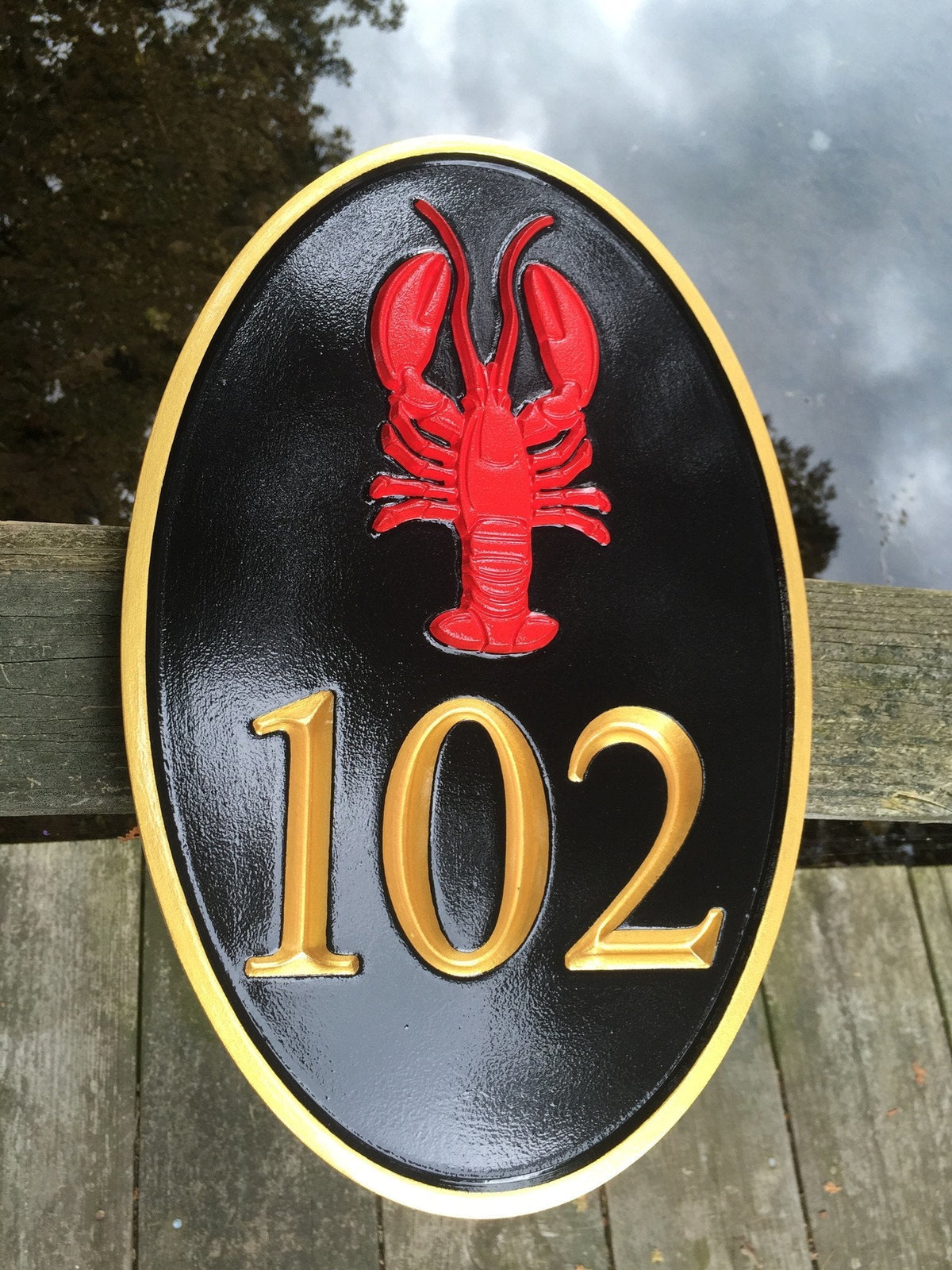House number with Horizontal Lobster - Maine theme (A86) - The Carving Company