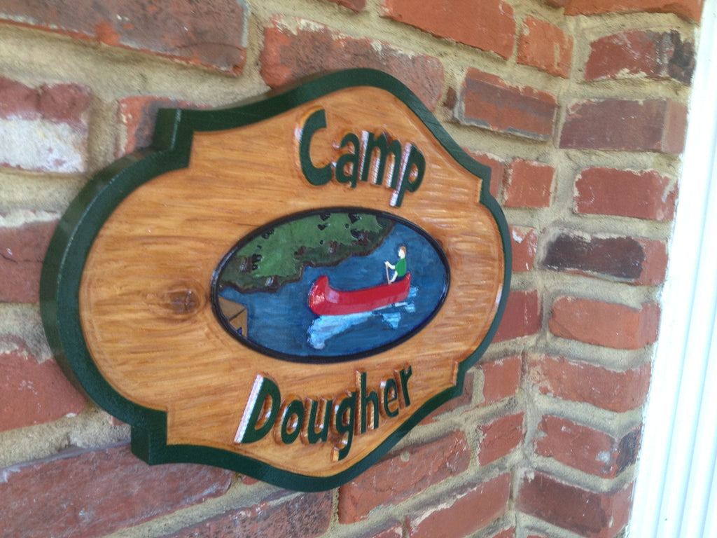 Camp Sign Rustic Rustic Camp Family Sign with canoe image – The Carving Company