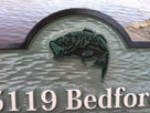Carved House Marker plaque with Last Name and Bass fish (A214) - The Carving Company
