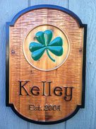 Custom Carved Family Name sign with shamrock (LN3) - The Carving Company