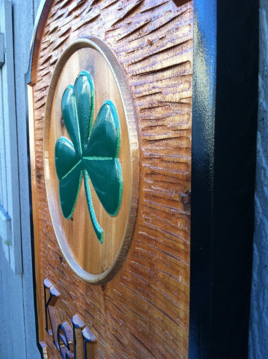 Custom Carved Family Name sign with shamrock (LN3) - The Carving Company