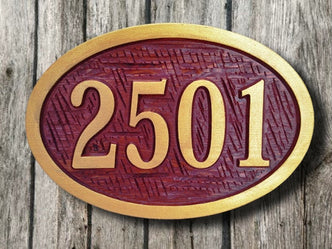 Custom Carved Oval Cedar House Number Sign (A11) - The Carving Company