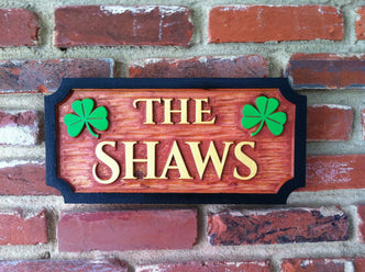 Carved Cedar Family Name With Shamrocks Sign (LN6) - The Carving Company