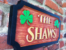 Carved Cedar Family Name With Shamrocks Sign (LN6) - The Carving Company