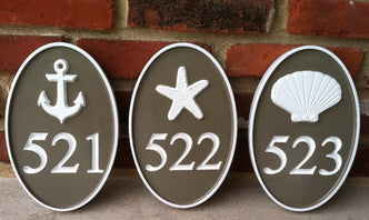 Any Color house number plaque with beach theme - Carved Street address marker (A28) - The Carving Company
