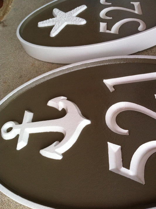 Any Color house number plaque with beach theme - Carved Street address marker (A28) - The Carving Company