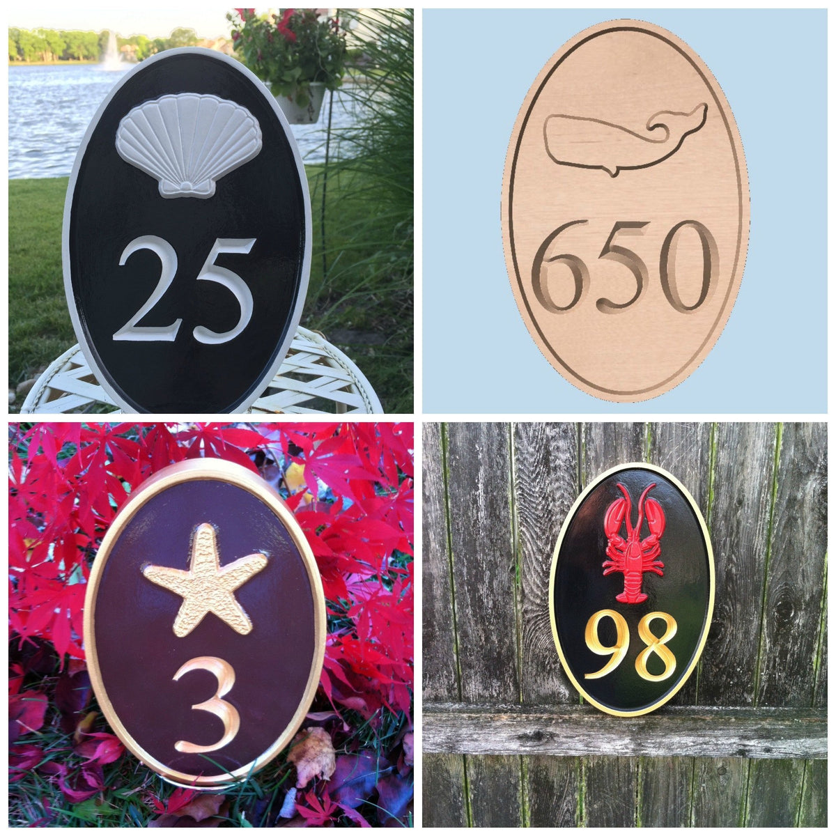 Any Color house number plaque with beach theme - Carved Street address marker (A28) - The Carving Company