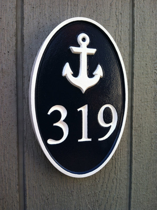 Oval House number with scallop sea shell or other stock image (A61) - The Carving Company