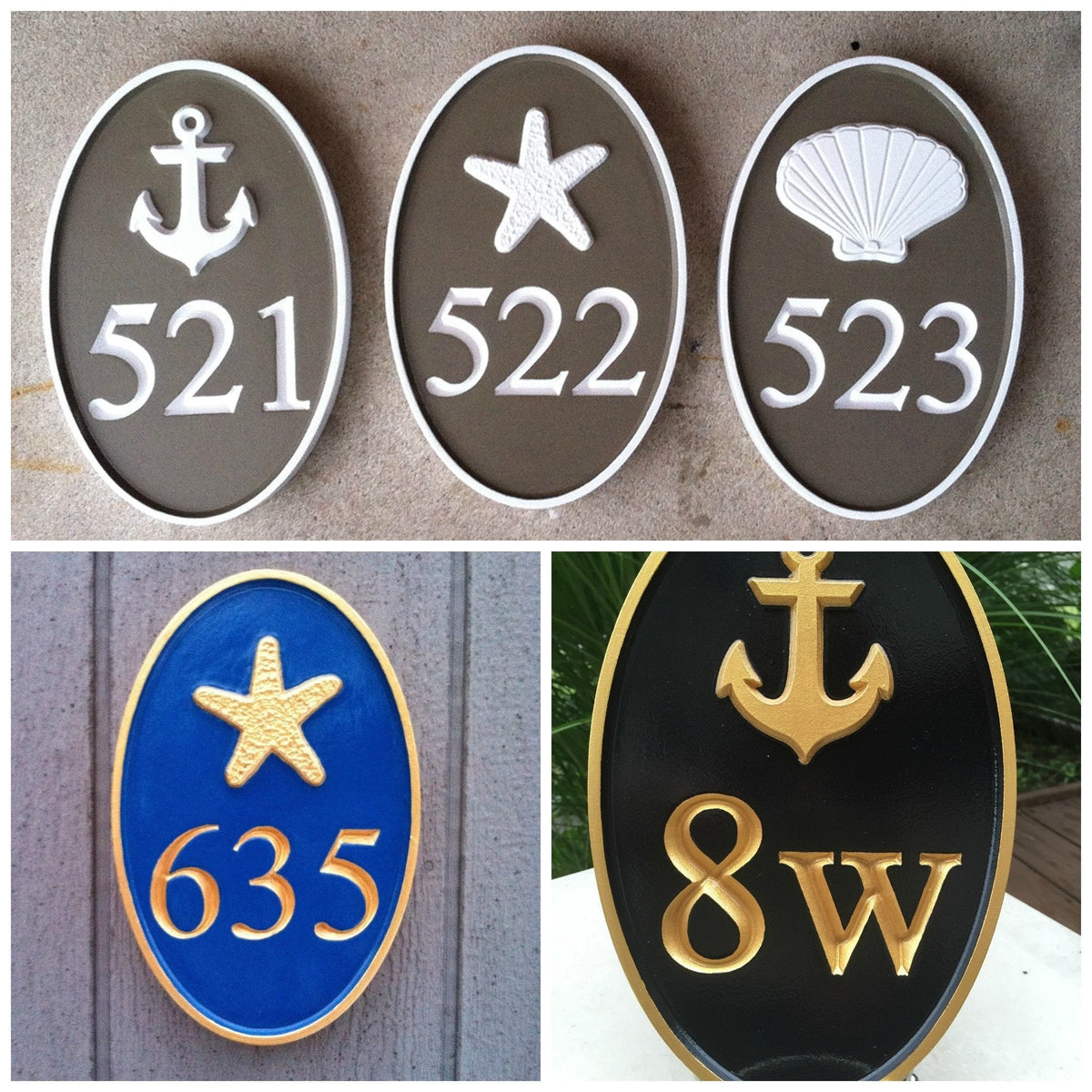 Oval House number with scallop sea shell or other stock image (A61) - The Carving Company