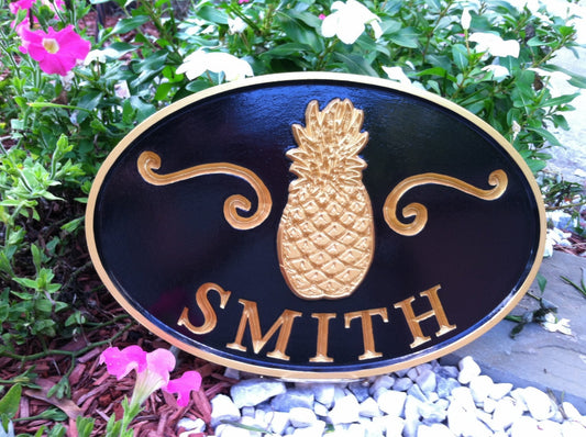Custom Carved Last name Welcome sign with Pineapple (LN5) - The Carving Company