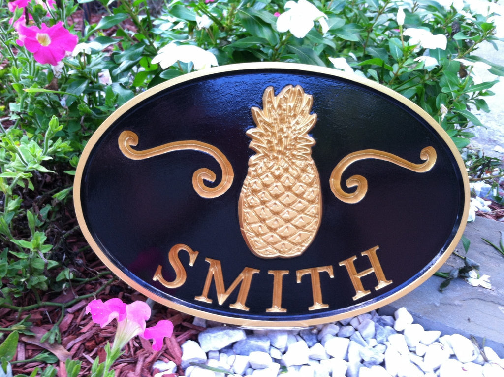 Custom Carved Last name Welcome sign with Pineapple (LN5) - The Carving Company