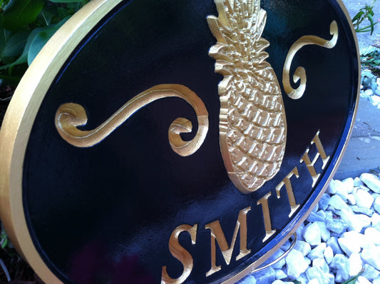 Custom Carved Last name Welcome sign with Pineapple (LN5) - The Carving Company