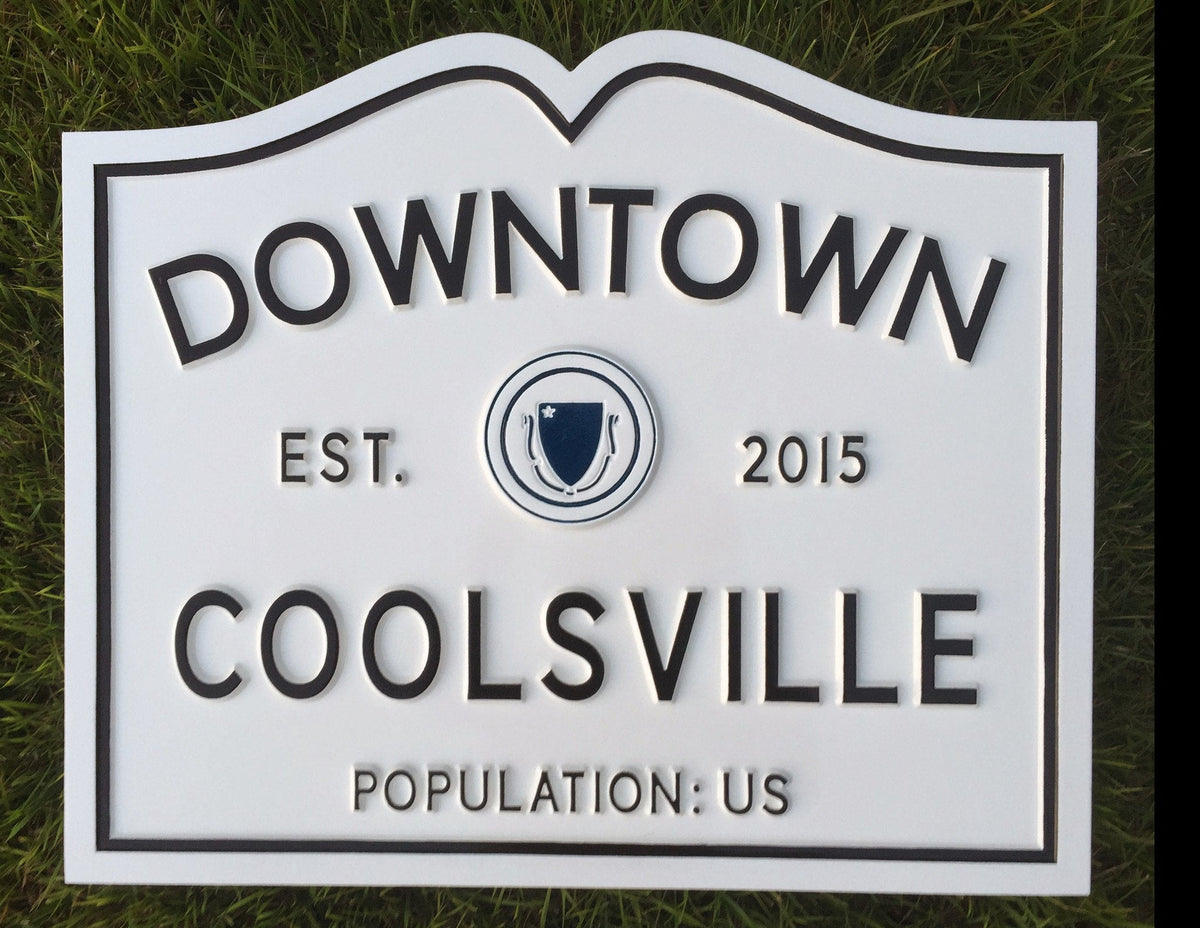 Personalized Entry Way Sign - Classic Massachusetts Shape  - City Limits Style (B65) - The Carving Company